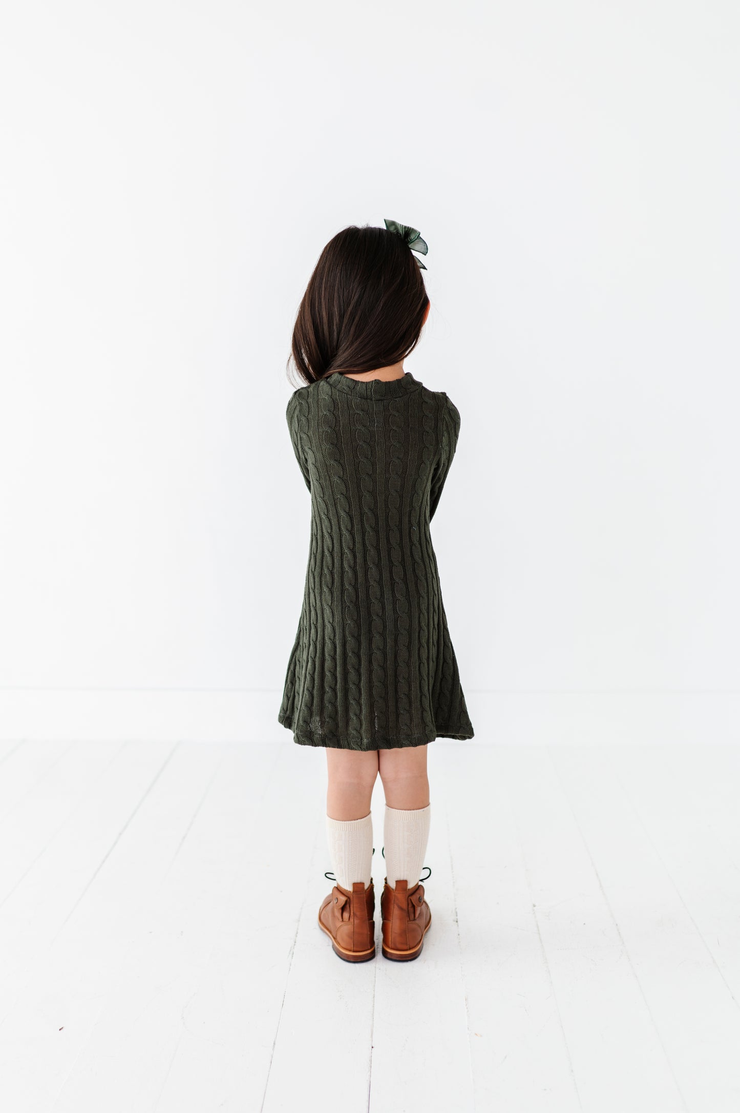Cable Knit Sweater Dress-Green