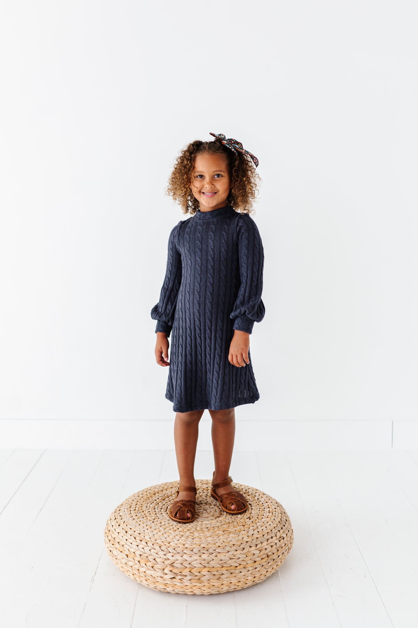 Cable Knit Sweater Dress-Grey