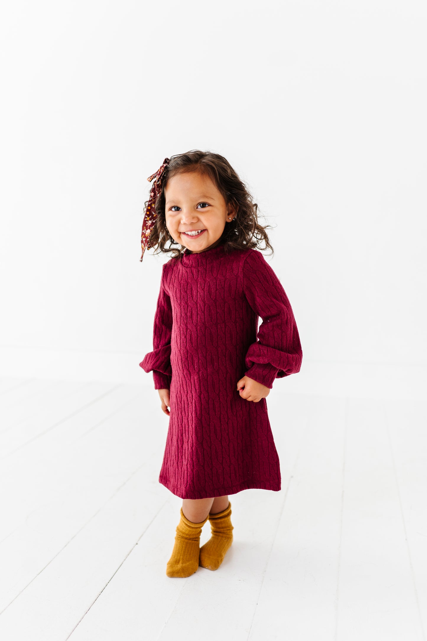Cable Knit Sweater Dress-Maroon
