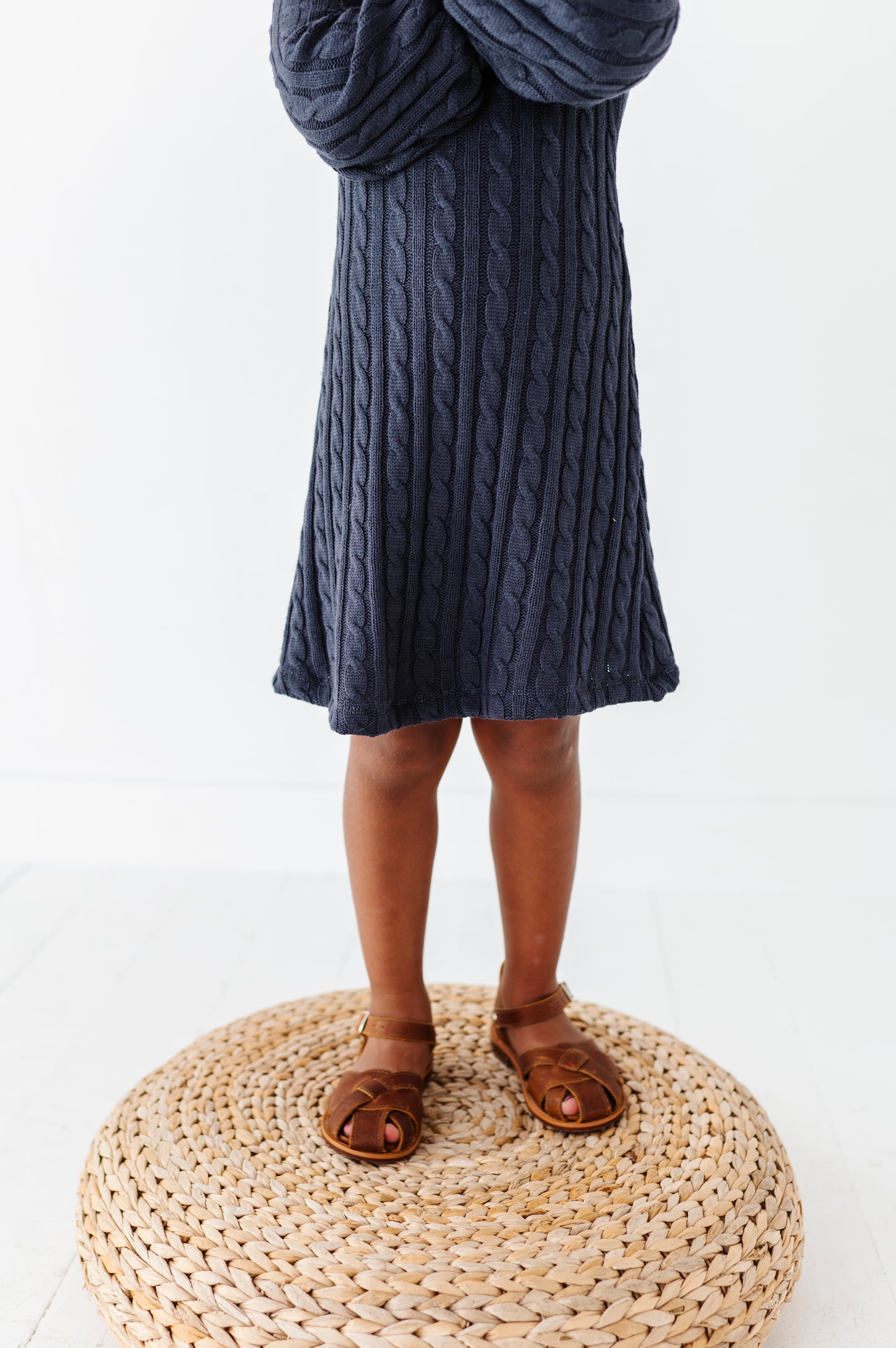 Cable Knit Sweater Dress-Grey