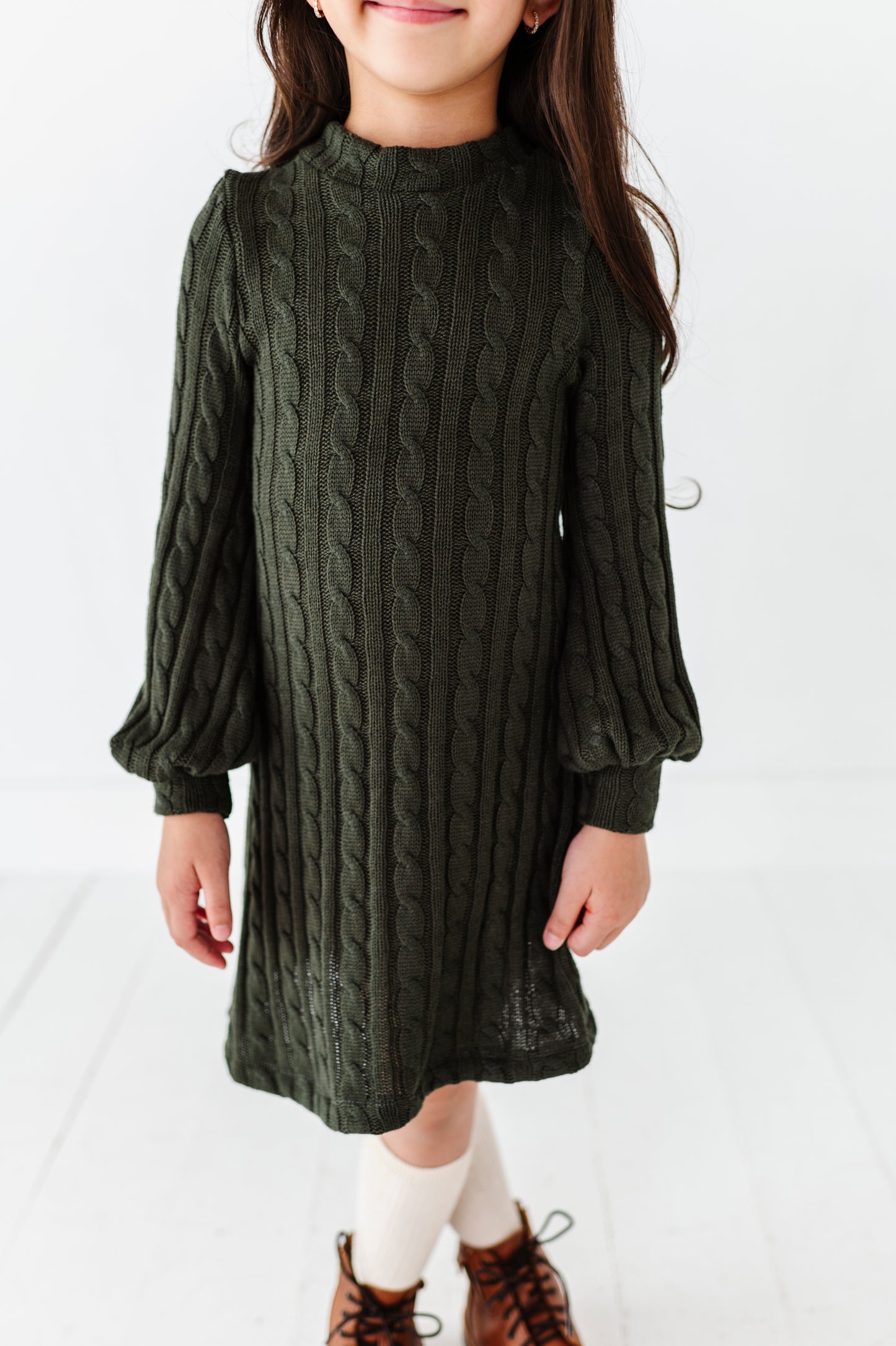 Cable Knit Sweater Dress-Green