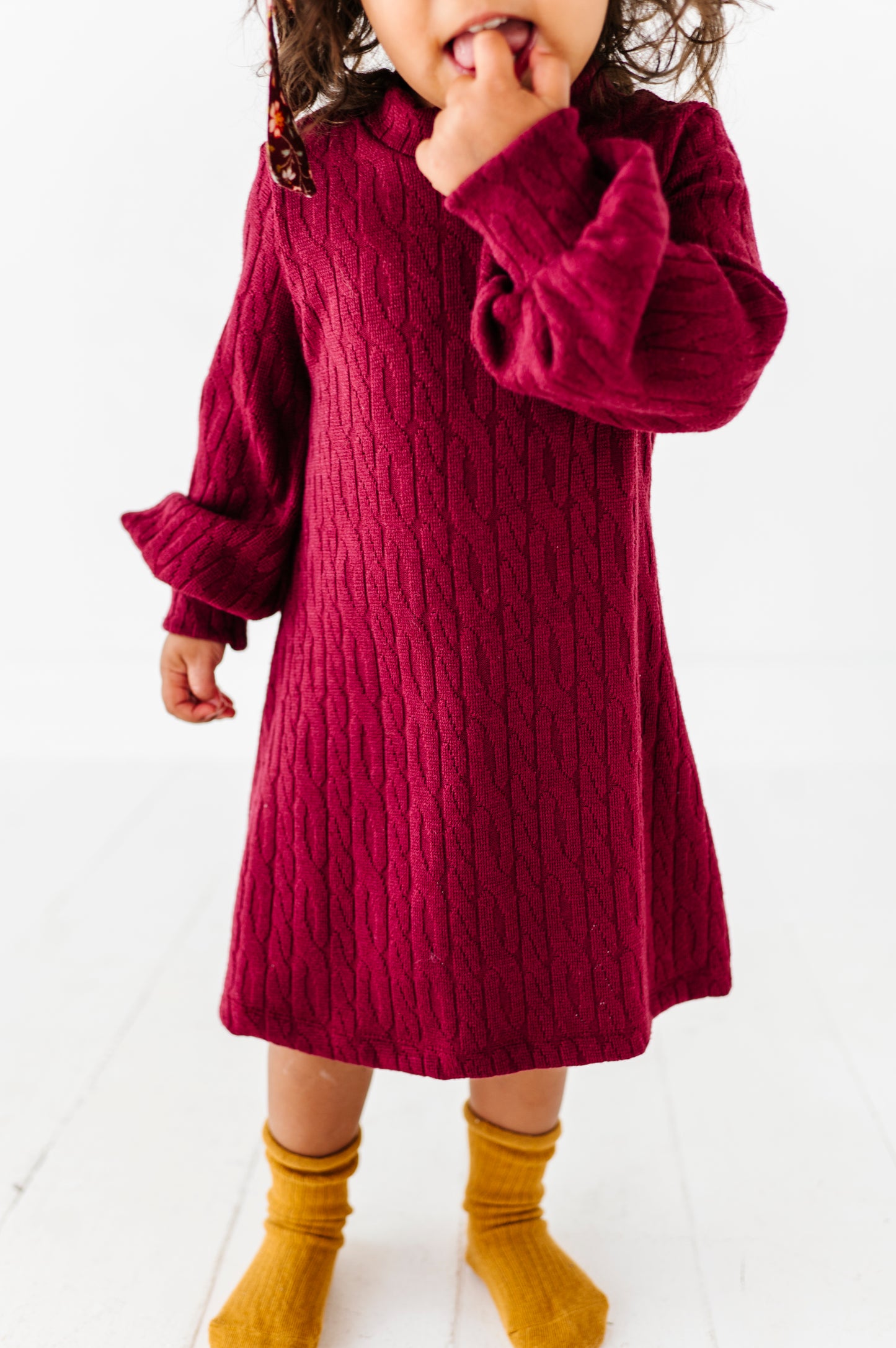 Cable Knit Sweater Dress-Maroon