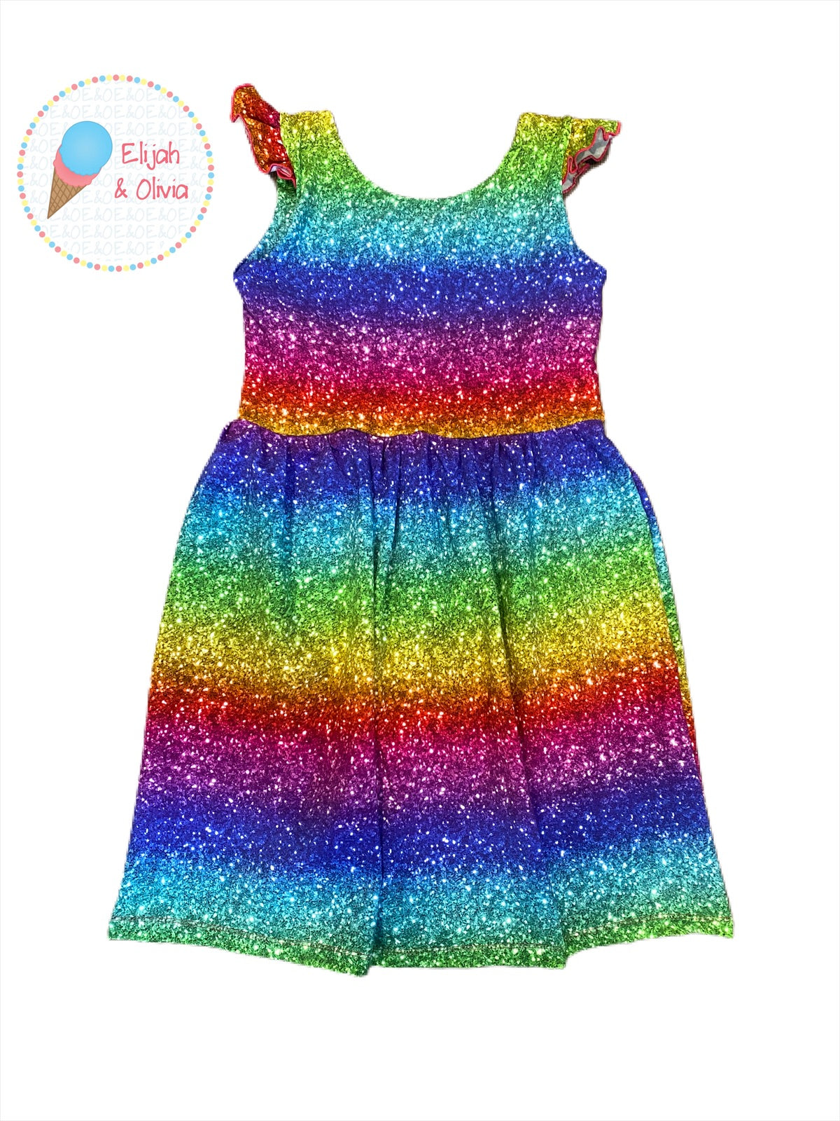 Flutter Sleeve Dress- Rainbow Glitter