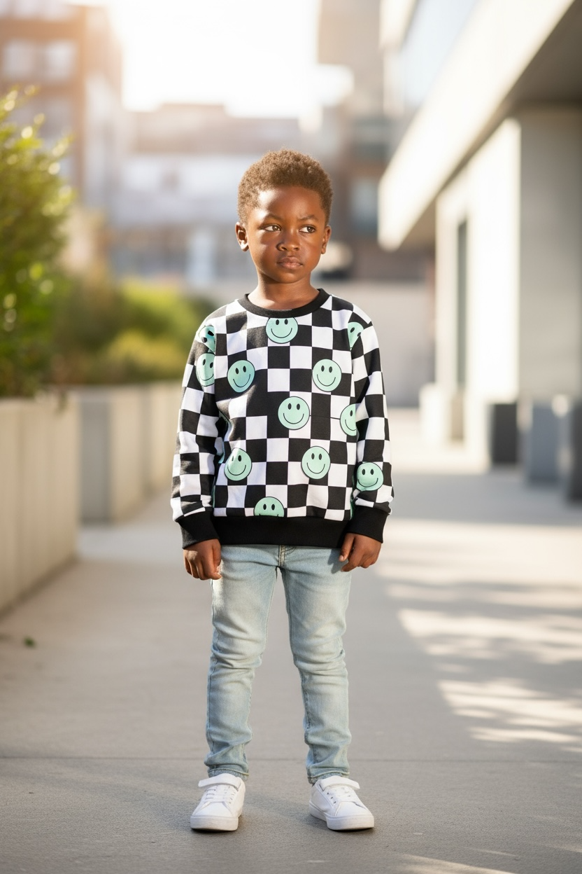 Sweatshirt- smiley Checkers