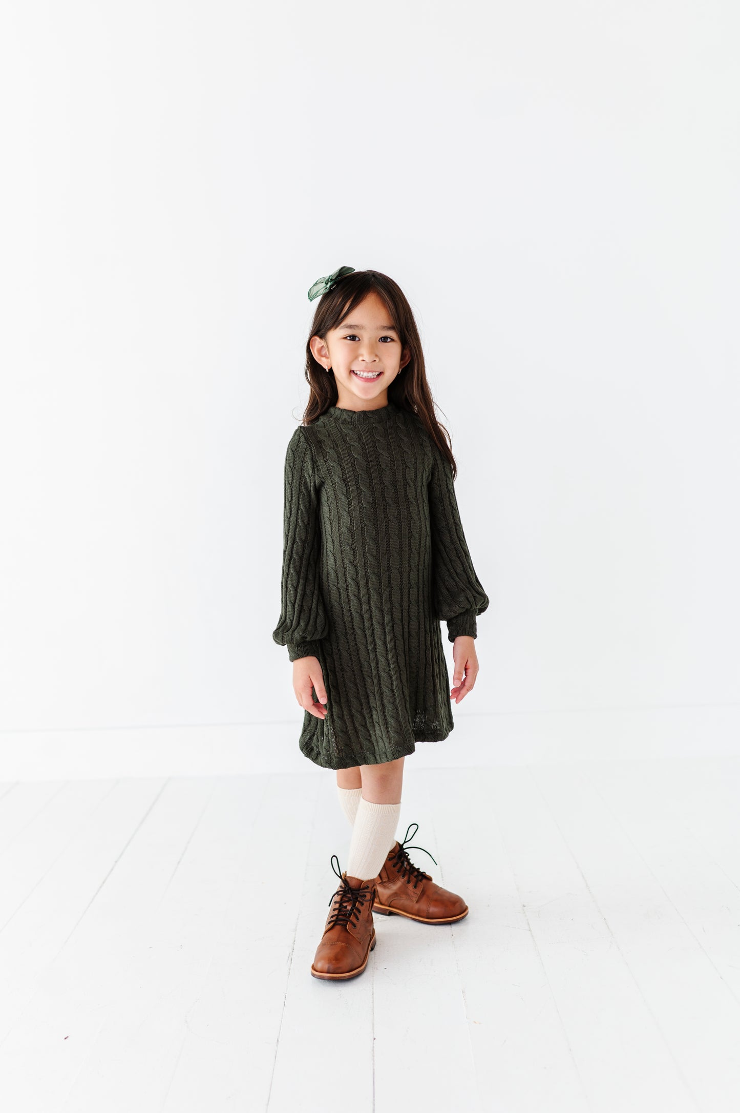 Cable Knit Sweater Dress-Green