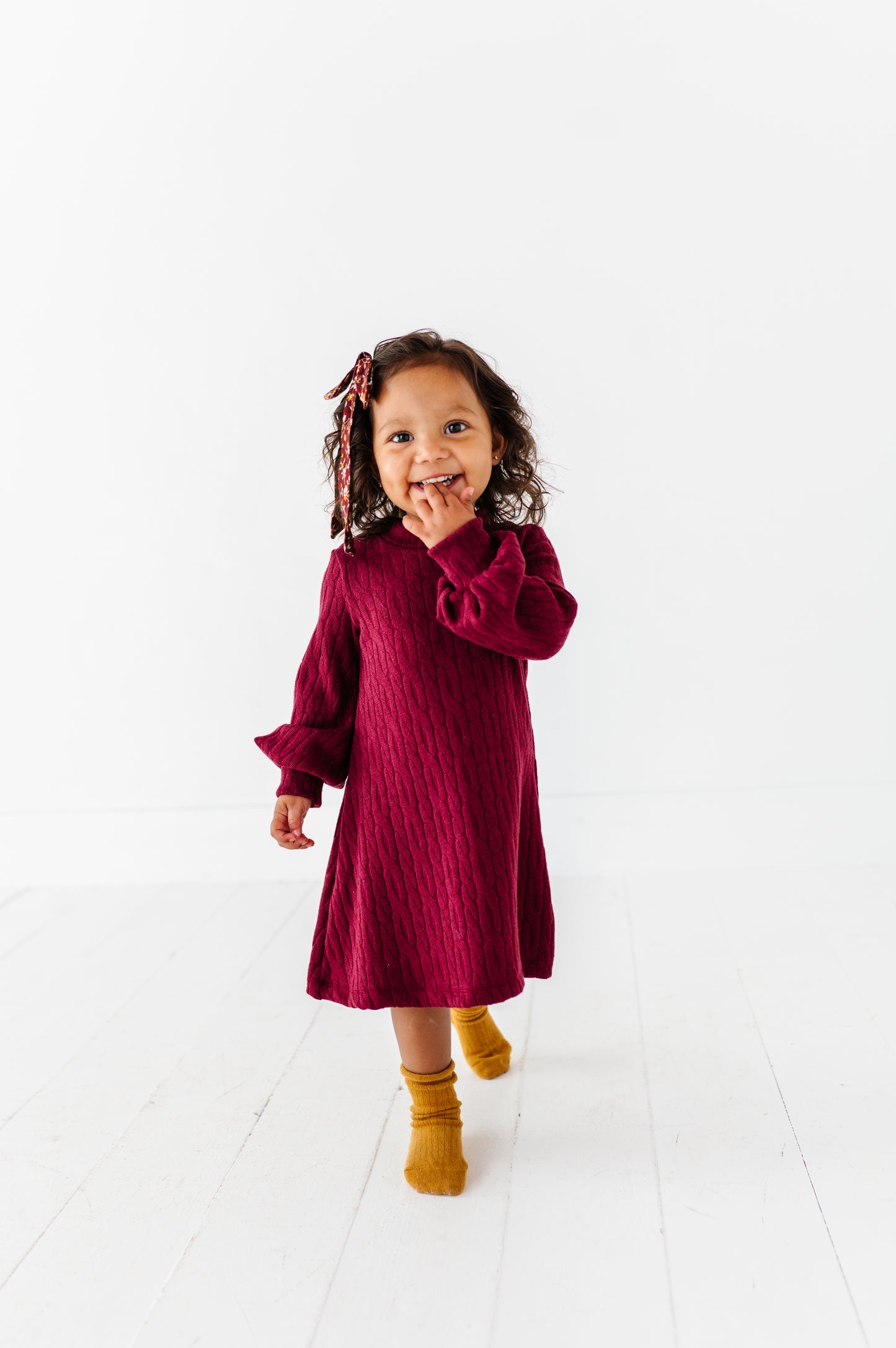 Cable Knit Sweater Dress-Maroon