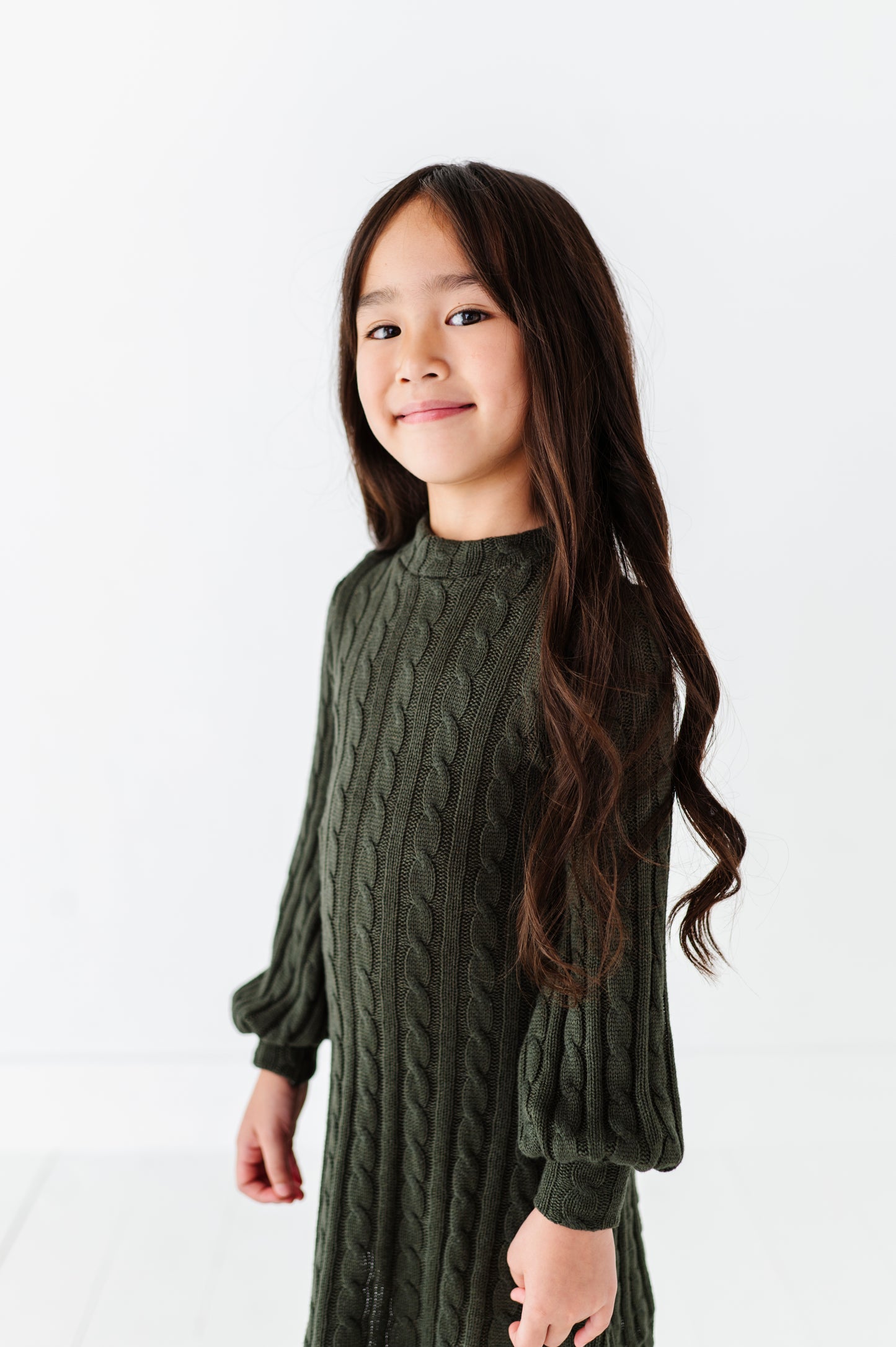 Cable Knit Sweater Dress-Green