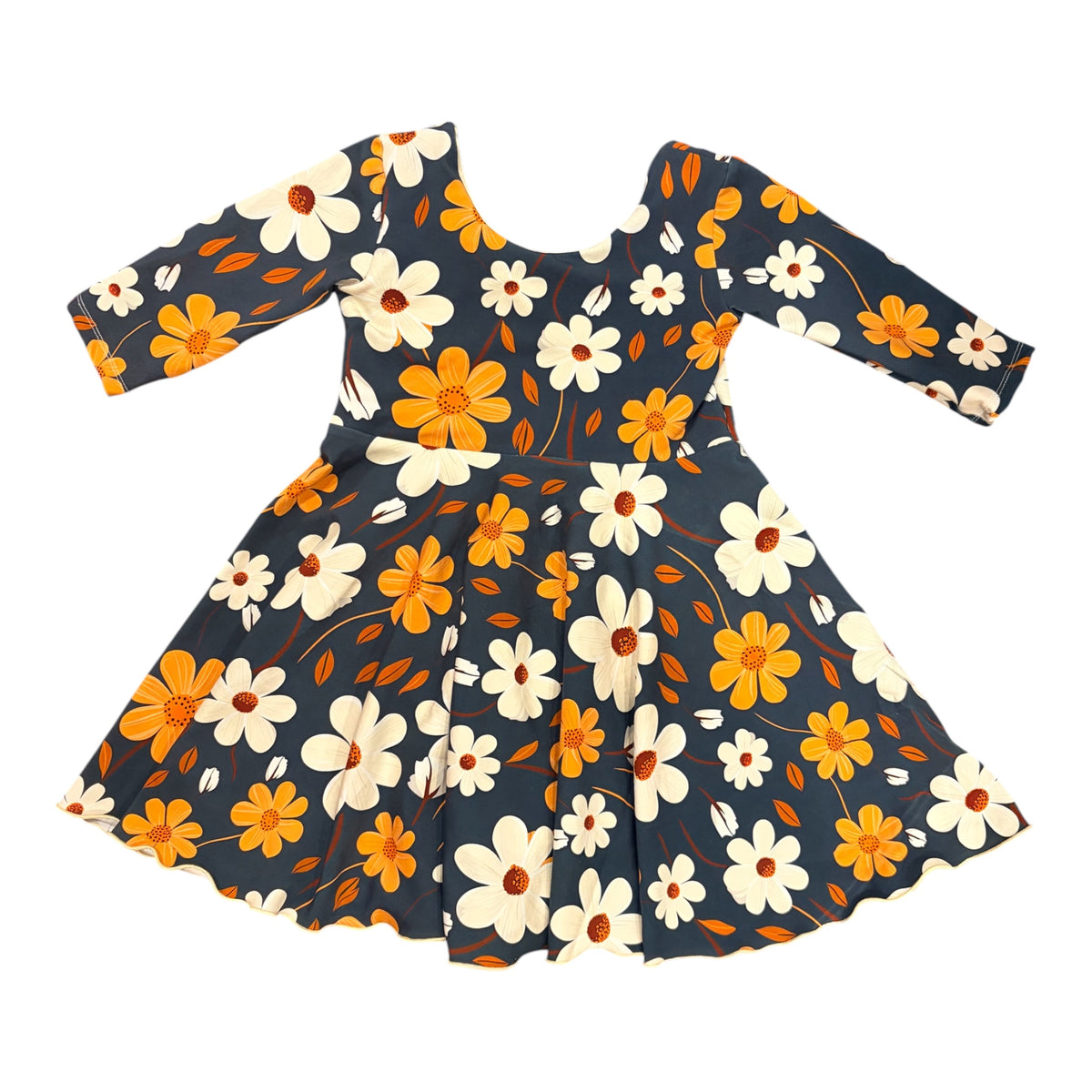 Cecilia Dress- Blue & Orange Flowers