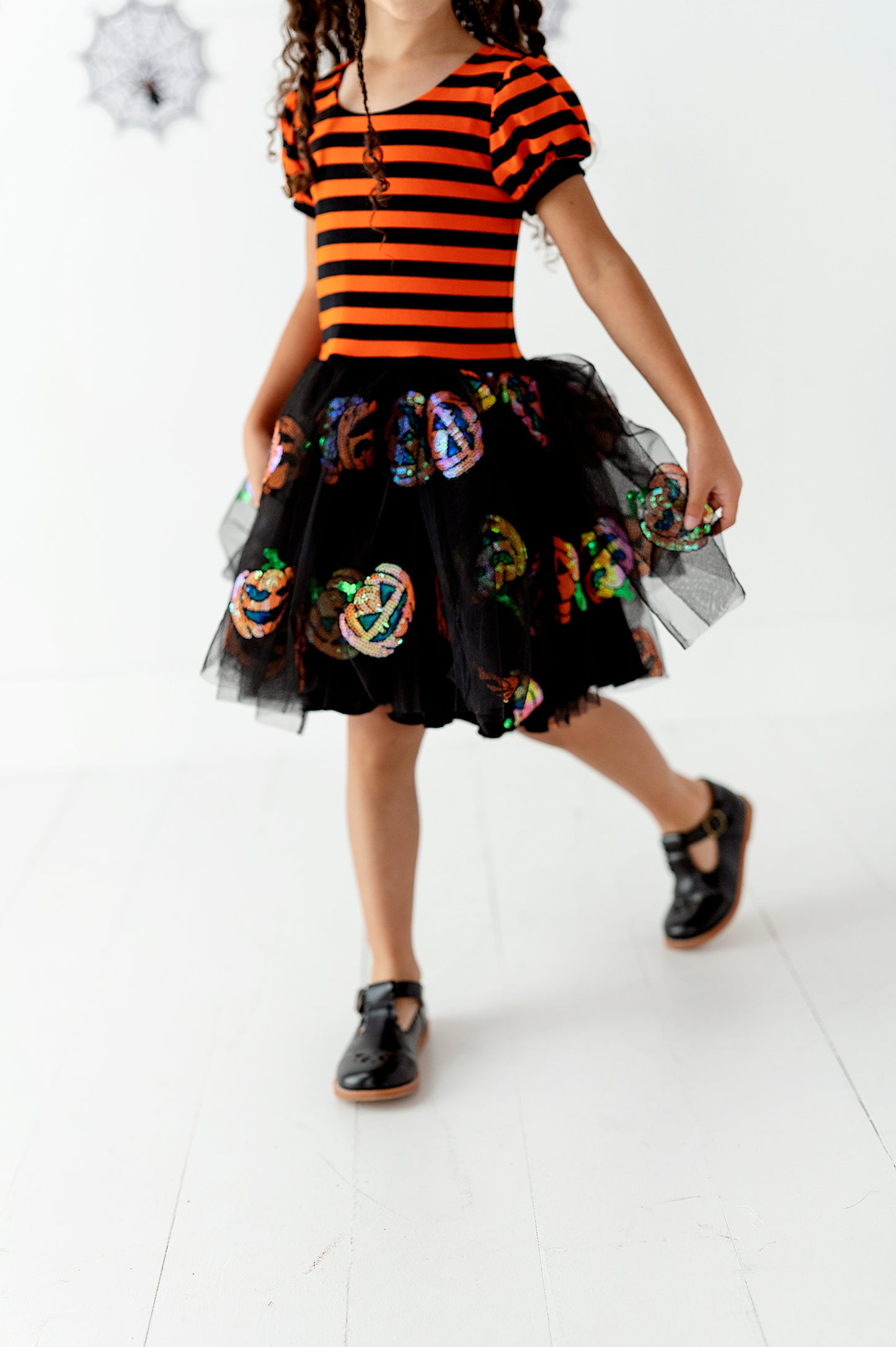 Peyton Dress- Sequin Tulle Pumpkins