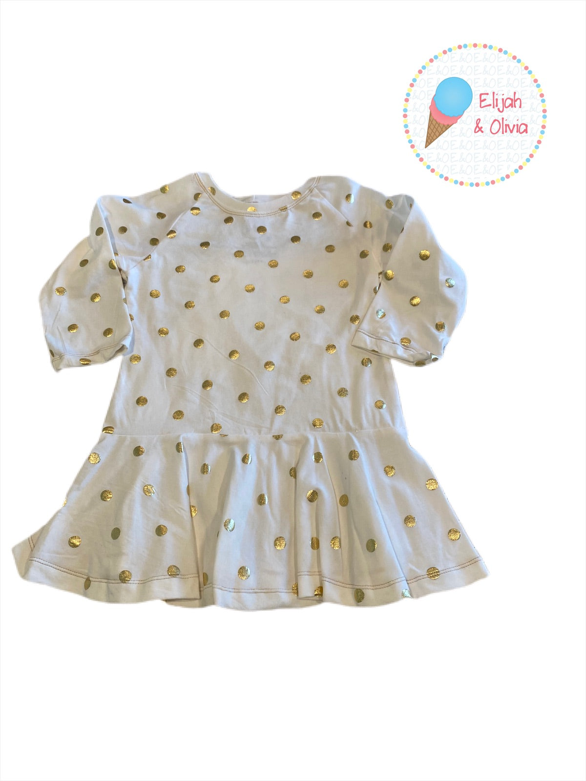 Emily Peplum- white & gold polka dots Sz. 6