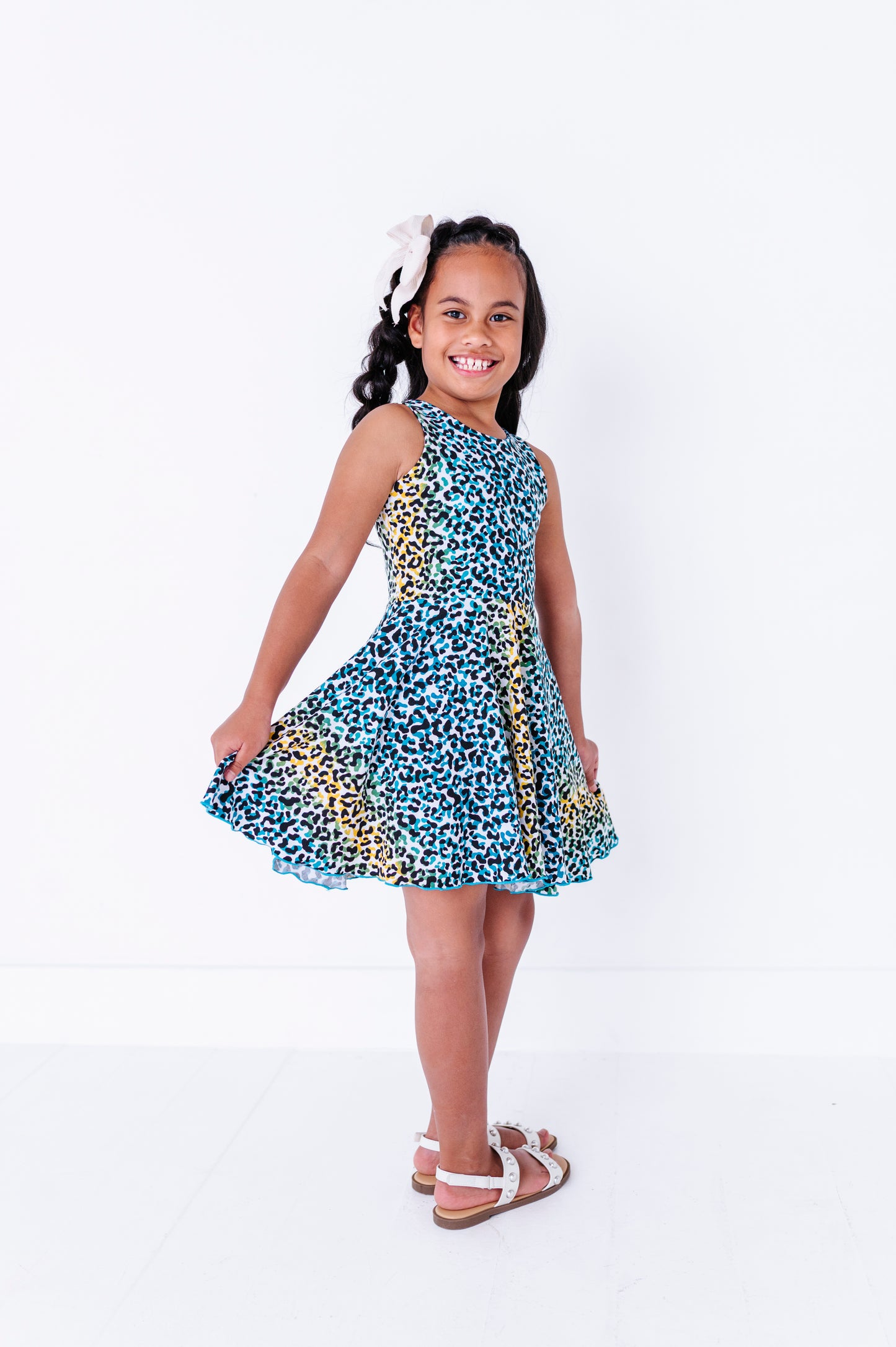 Chloe Tank Dress- Blue, Green, Yellow Cheetah