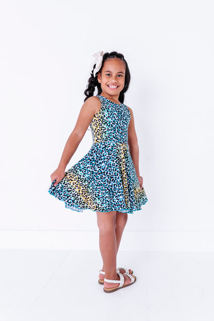 Chloe Tank Dress- Blue, Green, Yellow Cheetah