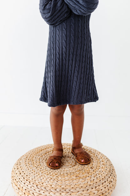 Cable Knit Sweater Dress-Grey