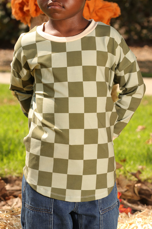 Quincy Tee- Green Checkers