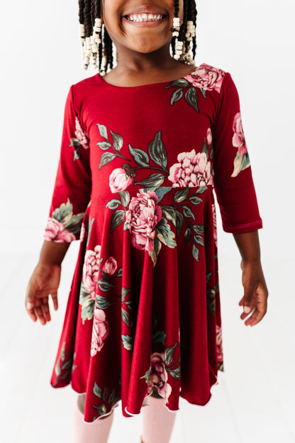 Cecilia Dress- Maroon Floral