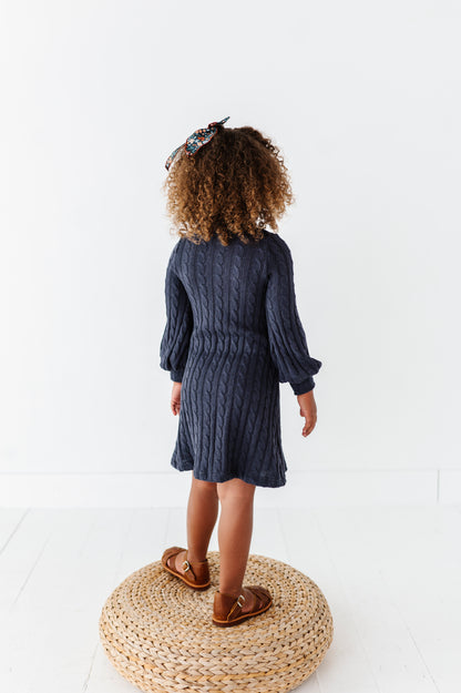 Cable Knit Sweater Dress-Grey