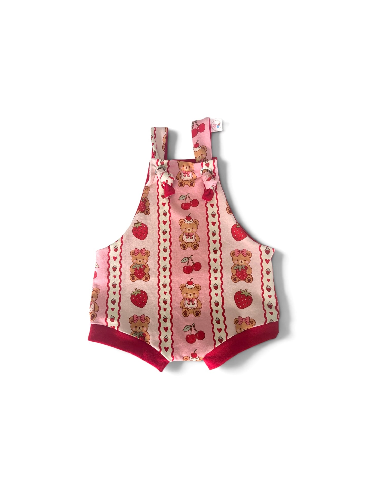 Knotted Romper- Strawberry Cherry Bear