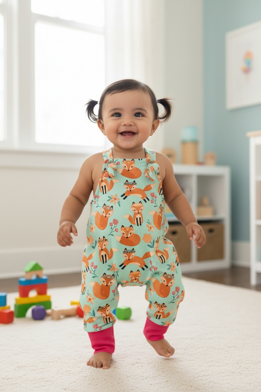 Knotted Pants Romper- Foxes