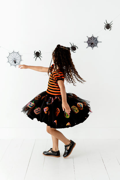 Peyton Dress- Sequin Tulle Pumpkins