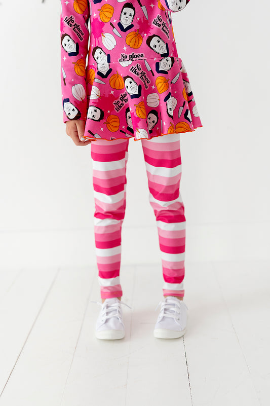 Leggings- Pink & White Stripes